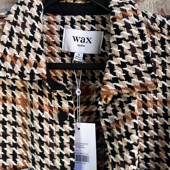 Wax London Whiting Natural Houndstooth Weave Overshirt for Men - Black and Brown - Picture 3 of 4